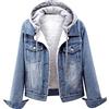 HAOLEI Giacca di Jeans da Donna Elasticizzata, Giacca di Jeans da Donna in Peluche, Foderata, con Cappuccio Rimovibile, Effetto Leggero, Colore Blu Denim, Casual, Autunno, Inverno, Calda, con Bottoni