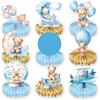 HEYOMI 9pz Centrotavola Battesimo Bimbo, Decorazione Orsetto Blu Battesimo Bambino, Gender Reveal Party Decorations Addobbi Tavola 3D Orso per Nascita Compleanno Bimbo Baby Shower (Blu)