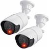 JUSTOP Telecamere CCTV fittizie, 2 telecamere di sicurezza finte con LED lampeggiante, impermeabili, per uso interno o esterno, custodia professionale in bianco e nero (confezione da 2 pezzi)