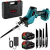 ONEVAN gattuccio a batteria, sega a gattuccio elettrico con 2 batteria da 3000 mAh e 4 lame per seghe, corsa alternativa 15mm, senza spazzole segaossa per taglio di legno e metallo
