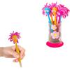 Avilia Set 6 Penne Particolari Rosa con Capelli in Microfibra e Comodo Contenitore Portapenne - Ideale per Arredare Cmeretta dei Bambini o Ufficio - Realizzati in Materiali Resistenti