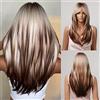 Allbell Parrucche lunghe dritte per le donne bianche Brown Evidenziare capelli grigi misti con frange