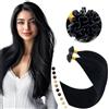 Elailite Extension Capelli Veri Cheratina 1 Grammo 50 Ciocche #1 Jet Nero, 50g Pre-bonded U Tip Remy Human Hair Indiani 60cm