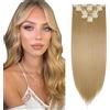 TESS Extension Capelli Clip 66 cm, Extension con Clip Liscio Biondo Medio 18 Clips 8 PCS Extension Clip Capelli 140g Capelli Finti