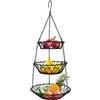 TMBMLPP Porta Frutta 3 Piani, Cesto per frutta Sospeso a 3 Ripiani, Cestino Frutta Cucina in Metallo Nero Vintage, Porta Frutta da Tavolo a Piani, Cesto Portafrutta a Ripiani per Verdura Snack(Nero)