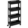 Wintem Carrello Multifunzionale in Plastica Nero con 4 Ripiani e Ruote - Ideale per Bagno o Cucina per Riporre Utensili, Cibo o Altri Oggetti - Leggero e Resistente Facile da Pulire e Spostare