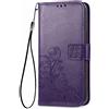 AMWEI Leather Folio Cover per ZTE Blade A72 5G, Trifoglio Fortunato Custodia in Pelle PU Magnetica Libro Flip Portafoglio Case con [Funzione Stand]. Viola