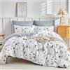 Tokokimo - Set di biancheria da letto con copripiumone da 200 x 200 cm, da 3 pezzi, motivo floreale con 2 federe dotate di chiusura lampo da 80 x 80 cm, colore bianco e grigio