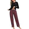 Aseniza Pigiami Invernali Donna Pigiama Cotone Donna Lungo Leggero Pigiama Caldo in Due Pezzi Top a Maniche Lunghe e Pantaloni Scozzesi con Tasche Laterali(1055-Nero,L)