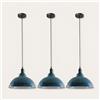 LEDSone 3pcs Vintage Retro Lampadario a Sospensione Industriale Plafoniera E27 Paralume in Metallo LED Lampada Loft (Nero) (Curvo: Blu Ciano)