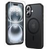 TAURI Cover per iPhone 16 Plus con Pellicola in Vetro Temperato,[Compatibile con MagSafe] Magnetica Custodia per Sottile Anticaduta - Nero Opaco