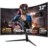 Gawfolk schermo PC da 32 pollici, 2K WQHD (2560×1440P), Monitor da gioco curvo a 165 Hz, 1ms, 100% sRGB, grandangolo 178°, HDMI、DisplayPort, Compatibile con VESA100*100MM montato a parete-Nero