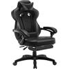 WOLTU Sedia Gaming Ergonomica con Poggiapiedi, Livestreaming Girevole Poltrona Gamer con Poggiapiedi, Schienale & Sedile Grandi Comodo, Nero+Grigio