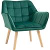 HOMCOM Poltroncina da Camera Design Scandinavo, Poltrona in Velluto e Legno, Color Verde, per Soggiorno o Ufficio, 67x61.5x71cm