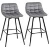 HOMCOM Set 2 Sgabelli da Bar con Schienale e Poggiapiedi, Sedie Imbottite Alte Stile Nordico in Metallo e Velluto, Grigio, 45x47x88cm