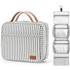 Bosidu Beauty Case da Viaggio da Appendere, Borsa da Toilette per Donna Uomo Beauty Case Grande Borsa Impermeabile per Cosmetici con 4 Scomparti e 1 Gancio Robusto (Grigio e bianco a strisce)