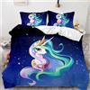 AOXHFNV Copripiumino rosa con unicorno, graziosi ciglia, per bambini, 135 x 200 cm, motivo unicorno, biancheria da letto con 2 federe (135 x 200 cm, blu)