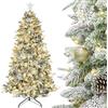 DEWUR Albero di Natale artificiale con illuminazione con neve e STK. Set di decorazioni natalizie, supporto in metallo (180 cm, champagne oro)