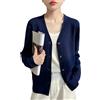 Hndudnff Cardigan da donna in lana con scollo a V, casual, a maniche lunghe, lavorato a maglia, blu navy, M