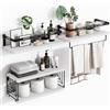 BAKAJI Set 3+1 Mensole da Parete in Legno Massiccio, Scaffali a Muro Multiuso, Staffe e Cestino in Metallo, Scaffalatura per Camera da Letto, Soggiorno, Cucina, Bagno, Libreria, Salvaspazio (Bianco)
