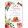 Afie 69-3933 - Biglietto di partenza in pensione, per uomo e donna, con palma da cocco, esotico, fiori tropicali, sdraio, per feste, trincare, salute, cocktail, con busta, formato 12 x 17,5 cm