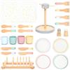 UMU Grande set di stoviglie in legno - Servizio da tavola da 28 pezzi per cucina bambini con piatti, tazze, posate e supporto - accessori da cucina per cucina giochi - stoviglie gioco di ruolo a