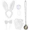 UILYNIU 5 Pezzi Bianco Accessori Costume da Coniglio Ragazze Donna Orecchie da Coniglio Papillon Guanti Bianchi Orologio Coda di Coniglio Costume Coniglio per Pasqua Festa Halloween(Bianco)