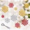 Kiiwah 30 Pezzi Fiocchi di Neve Ornamenti, Fiocchi di Neve Glitter da Appendere per Addobbi Albero di Natale e Ghirlande (Rosso, Oro, Argento)