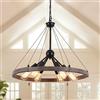 MRHYSWD Industrial Lampadario A Forma Di Ruota Di Carro, 6 Luci Lampada A Sospensione Nera Lampadario Rustico Industriale Per Soggiorno Cucina Corridoio Camera Da Letto, Regolazione Dell'Altezza