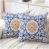 HomeStilez Set di 2 Federe Cuscini 45x45 cm Gialle e Blu Copricuscino Boho con Motivi Geometrici Etnici Fodera per Cuscino Decorativa in Lino Quadrati per Divano Letto Soggiorno Giardino
