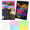 MELLIEX Scratch Art Notes per Bambini, Set di 2 Blocco da Disegno Arcobaleno Scratch Paper con 4 Penne Stilografiche in Legno e 4 Righelli da Disegno per Disegni, Giochi e Scrittura