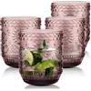 Joeyan Bicchiere Acqua Vetro Colorati, Set di 4, Viola Bicchieri Impilabili da 360 ml Bicchiere con Fiore Moderni in Rilievo, per Succhi, Birra, Cocktail, Limonata, Succo Lavabile in Lavastoviglie