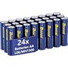BONAI Longlife Batterie alcaline AA (24 pezzi) 1,5 V Mignon LR06, potenti, ideali per sveglia, termometro, lampade decorative e altri dispositivi con elevato fabbisogno energetico