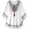 Generic Camicia da contadina Boho per donne anziane, stile bohémien, in lino, con grafica floreale, ricamata, a maniche corte, tunica da donna, con volant, indiana, a maniche lunghe, in pizzo, casual, per