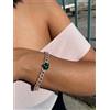 argento 925 Bracciale in Argento 925 con Finitura in Oro Rosa, Zirconi e Gemma Verde a Forma di Cuore