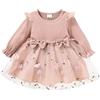 Yanmucy Vestito Bambino della Neonata Vestito Cerimonia Abito Infantile Bowknot Increspature Tutu Outfit Manica Lunga Floreale Pagliaccetto Vestiti (12-18mesi)