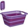 Relaxdays Cesto Portabiancheria Pieghevole, 35 Litri, Bacinella Salvaspazio in Plastica con Impugnature, Viola Fucsia