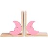 Nacnic Set di due fermalibri in legno con design di luna rosa. Leggio antiscivolo per scaffale. Decorazione della camera dei bambini.