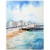 Artery8 Brighton Beach Watercolour Painting Orange Blue Busy Promenade Coastal City Landscape Large Wall Art Poster Print Thick Paper 18X24 Inch