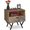 Relaxdays Comodino con Cassetto, Stile Industrial, Tavolino per Salotto e Camera da Letto, HLP: 53 x 50 x 42 cm, Marrone