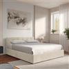 DEGHI Letto matrimoniale 160x190 cm in tessuto crema con contenitore - Henderson