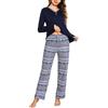 Uniexcosm Pigiama Donna Lungo Invernale con Colletto Aperto e Bottoni Pigiama Cotone Donna Manica Lunga con Pantaloni Stampati Blu Navy-1 L