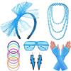 FACATH Collane al neon anni '80 bracciali guanti a rete con fiocco in pizzo orecchini al neon anni '80 accessori per travestimento, costume da festa verde per donne ragazze e donne (blu)