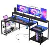 Bestier Tavolo da gioco 181 cm, scrivania da gioco con luci a LED, tavolo da gioco per PC con 3 prese CA e 2 porte di ricarica USB, tavolo per computer con ampio ripiano per monitor