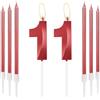 mciskin Candele per il 11° Compleanno Rosse - Design 3D Numero 11 per Torta con Set di 6 Candele Lunghe/Sottili, Decorazione Rossa per Torta per il 11° Compleanno della Ragazza, Decorazioni per il 11°