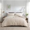 DXHOME Biancheria da letto trapuntata 155 x 220 cm, beige ricamato, vintage, stile boho, con copripiumino e 2 federe da 80 x 80 cm