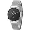 OLEVS Argento Orologi Donna Elegante Impermeabile con Data Acciaio Inossidabile Orologio da Polso Donna Ultra Sottile Cinturino in Maglia Women Watch Nero Quadrante Grande Facile da Leggere