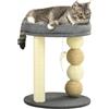 PawHut Cat Scratching Tree Piccola torre per gatti Centro attività per gatti con nido 4 palline e palo in sisal Carico 15 kg Ø40x48 cm Grigio e beige