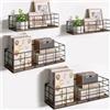 BAKAJI Set 4 Mensole da Parete Design Industrial in Legno Color Noce con Staffe in Metallo, Scaffalatura a Muro Multiuso, Scaffale per Camera da Letto, Soggiorno, Cucina, Bagno, Libreria Salvaspazio