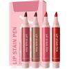 LYSdefeu Pennarello Labbra No-Transfer, Set Di 4 Matita Per Contorno Labbra Altamente Pigmentata, Rossetto Idratanti Opaco Impermeabile A Lunga Durata, Lip Stain Effetto Tattoo Naturale, Lip Liner Pen